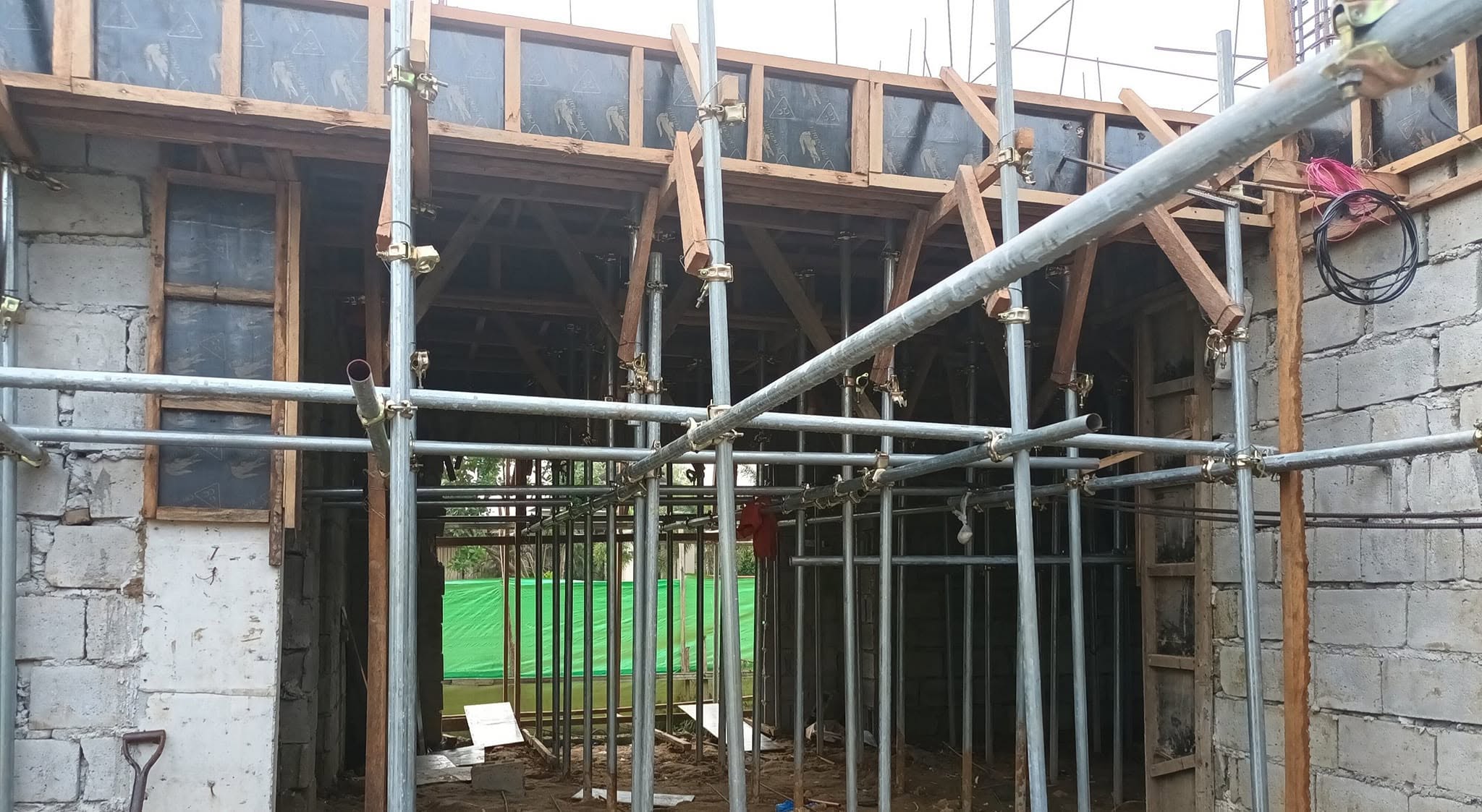 Scaffolding and formwork at construction site